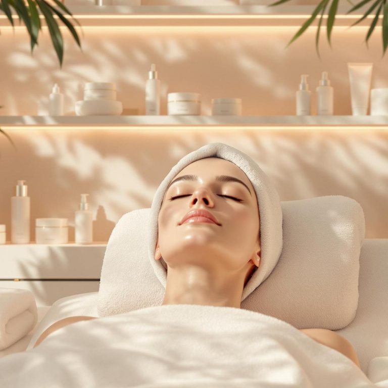 a serene skincare session in a bright natural setting with a patient receiving a relaxing facial treatment for skin barrier repair